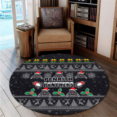 Penrith Panthers Christmas Round Rug - Penrith Panthers Special Ugly Christmas Round Rug Penrith Panthers Christmas Round Rug - Penrith Panthers Special Ugly Christmas Round Rug