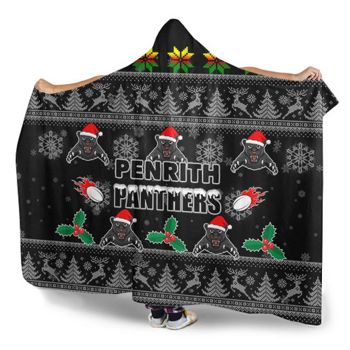 Penrith Panthers Christmas Hooded Blanket - Penrith Panthers Special Ugly Christmas Hooded Blanket