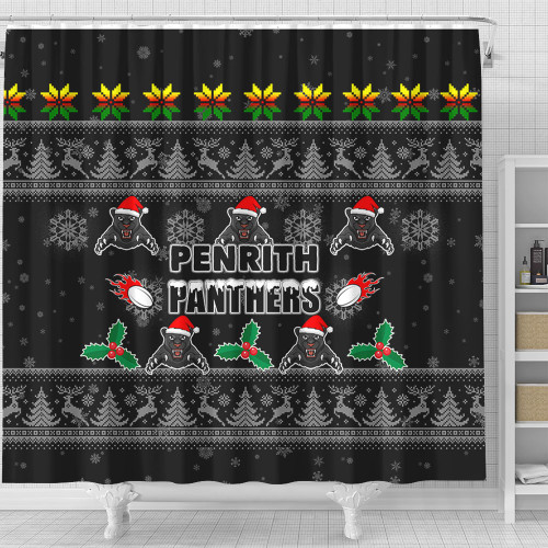 Penrith Panthers Christmas Shower Curtain - Penrith Panthers Special Ugly Christmas Shower Curtain Penrith Panthers Christmas Shower Curtain - Penrith Panthers Special Ugly Christmas Shower Curtain