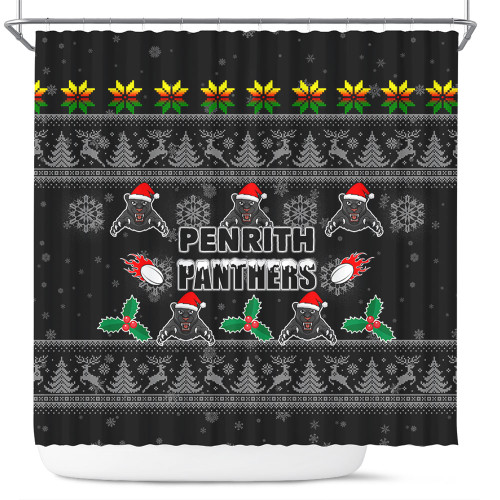 Penrith Panthers Christmas Shower Curtain - Penrith Panthers Special Ugly Christmas Shower Curtain Penrith Panthers Christmas Shower Curtain - Penrith Panthers Special Ugly Christmas Shower Curtain