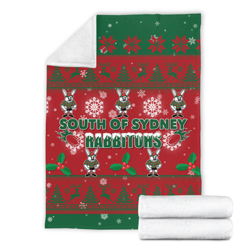 South Sydney Rabbitohs Blanket - South Sydney Rabbitohs Special Ugly Christmas Blanket
