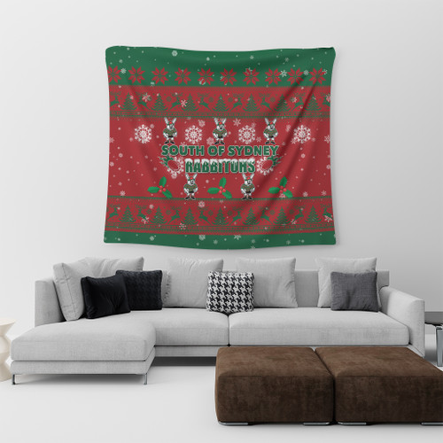 South Sydney Rabbitohs Tapestry - South Sydney Rabbitohs Special Ugly Christmas Tapestry South Sydney Rabbitohs Tapestry - South Sydney Rabbitohs Special Ugly Christmas Tapestry