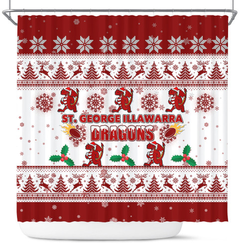 St. George Illawarra Dragons Christmas Shower Curtain - St. George Illawarra Dragons Special Ugly Christmas Shower Curtain