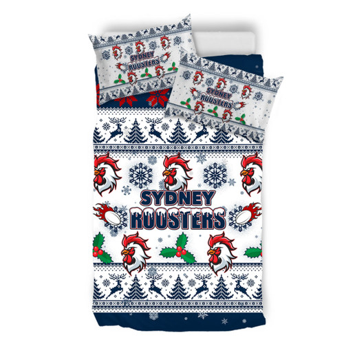 Sydney Roosters Christmas Bedding Set - Sydney Roosters Special Ugly Christmas Bedding Set Sydney Roosters Christmas Bedding Set - Sydney Roosters Special Ugly Christmas Bedding Set