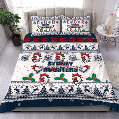 Sydney Roosters Christmas Bedding Set - Sydney Roosters Special Ugly Christmas Bedding Set