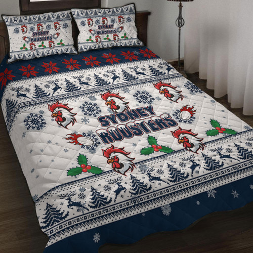Sydney Roosters Christmas Quilt Bed Set - Sydney Roosters Special Ugly Christmas Quilt Bed Set Sydney Roosters Christmas Quilt Bed Set - Sydney Roosters Special Ugly Christmas Quilt Bed Set