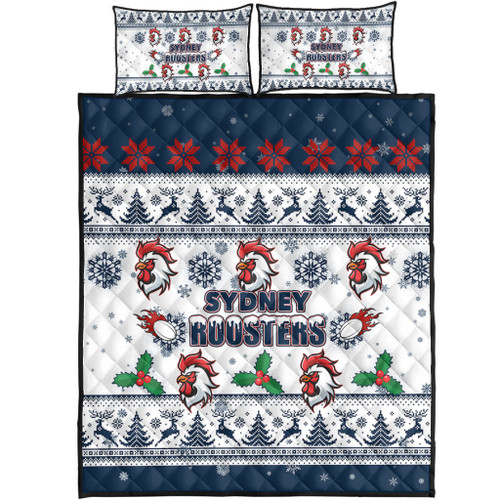 Sydney Roosters Christmas Quilt Bed Set - Sydney Roosters Special Ugly Christmas Quilt Bed Set