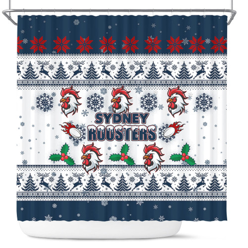 Sydney Roosters Christmas Shower Curtain - Sydney Roosters Special Ugly Christmas Shower Curtain