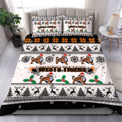 Wests Tigers Christmas Bedding Set - Wests Tigers Special Ugly Christmas Bedding Set