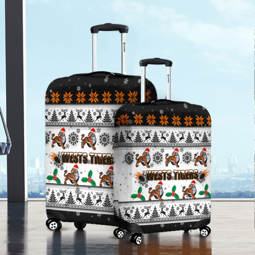 Wests Tigers Christmas Luggage Cover - Wests Tigers Special Ugly Christmas Luggage Cover