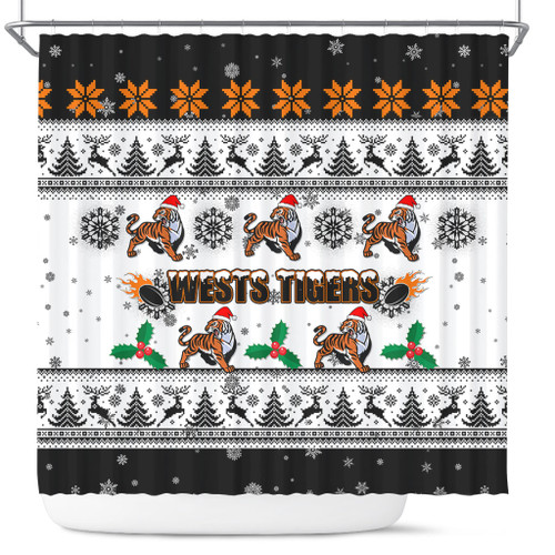 Wests Tigers Christmas Shower Curtain - Wests Tigers Special Ugly Christmas Shower Curtain