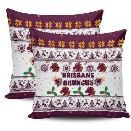 Brisbane Broncos Christmas Pillow Covers - Brisbane Broncos Special Ugly Christmas Pillow Covers