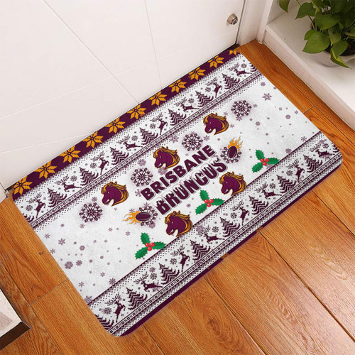 Brisbane Broncos Christmas Door Mat - Brisbane Broncos Special Ugly Christmas Door Mat