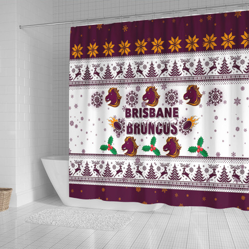 Brisbane Broncos Christmas Shower Curtain - Brisbane Broncos Special Ugly Christmas Shower Curtain Brisbane Broncos Christmas Shower Curtain - Brisbane Broncos Special Ugly Christmas Shower Curtain