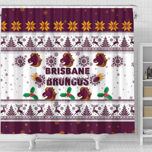 Brisbane Broncos Christmas Shower Curtain - Brisbane Broncos Special Ugly Christmas Shower Curtain Brisbane Broncos Christmas Shower Curtain - Brisbane Broncos Special Ugly Christmas Shower Curtain