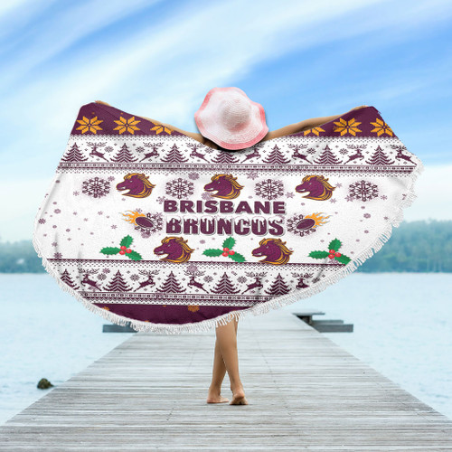 Brisbane Broncos Christmas Beach Blanket - Brisbane Broncos Special Ugly Christmas Beach Blanket Brisbane Broncos Christmas Beach Blanket - Brisbane Broncos Special Ugly Christmas Beach Blanket