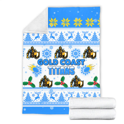 Gold Coast Titans Christmas Blanket - Gold Coast Titans Special Ugly Christmas Blanket