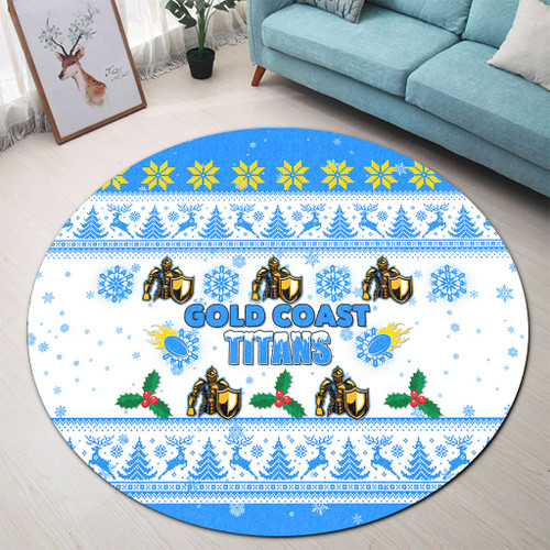 Gold Coast Titans Christmas Round Rug - Gold Coast Titans Special Ugly Christmas Round Rug