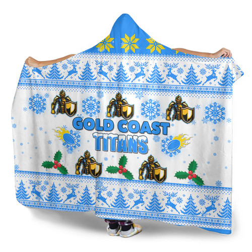 Gold Coast Titans Christmas Hooded Blanket - Gold Coast Titans Special Ugly Christmas Hooded Blanket