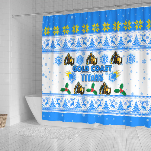 Gold Coast Titans Christmas Shower Curtain - Gold Coast Titans Special Ugly Christmas Shower Curtain