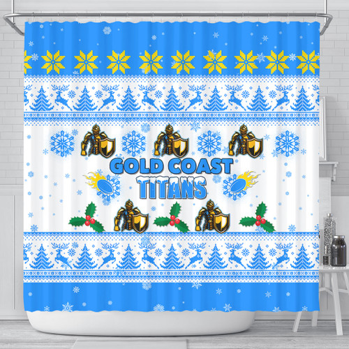 Gold Coast Titans Christmas Shower Curtain - Gold Coast Titans Special Ugly Christmas Shower Curtain
