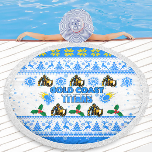 Gold Coast Titans Christmas Beach Blanket - Gold Coast Titans Special Ugly Christmas Beach Blanket