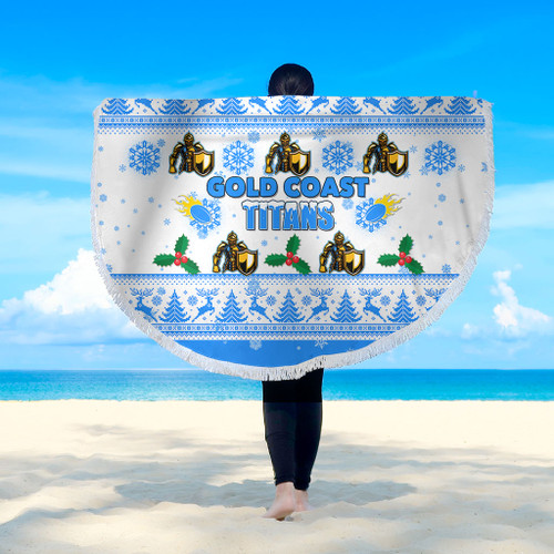 Gold Coast Titans Christmas Beach Blanket - Gold Coast Titans Special Ugly Christmas Beach Blanket