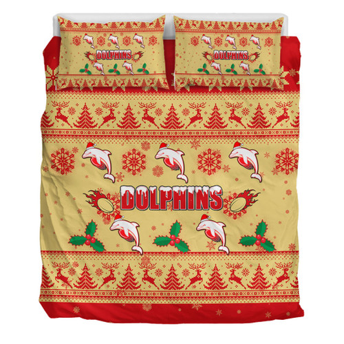Redcliffe Dolphins Christmas Bedding Set - Redcliffe Dolphins Dolphins Special Ugly Christmas Bedding Set Redcliffe Dolphins Christmas Bedding Set - Redcliffe Dolphins Dolphins Special Ugly Christmas Bedding Set
