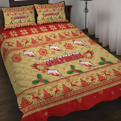 Redcliffe Dolphins Christmas Quilt Bed Set - Redcliffe Dolphins Dolphins Special Ugly Christmas Quilt Bed Set Redcliffe Dolphins Christmas Quilt Bed Set - Redcliffe Dolphins Dolphins Special Ugly Christmas Quilt Bed Set
