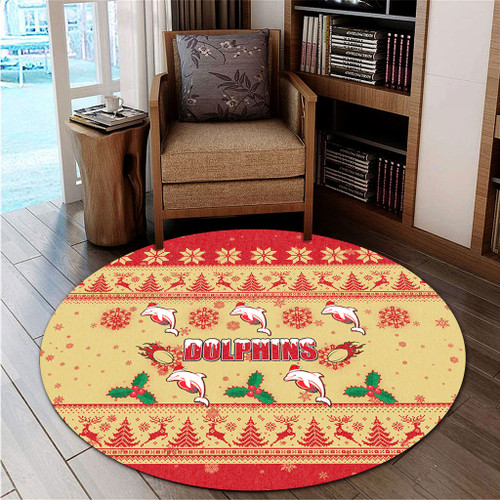 Redcliffe Dolphins Christmas Round Rug - Redcliffe Dolphins Dolphins Special Ugly Christmas Round Rug Redcliffe Dolphins Christmas Round Rug - Redcliffe Dolphins Dolphins Special Ugly Christmas Round Rug