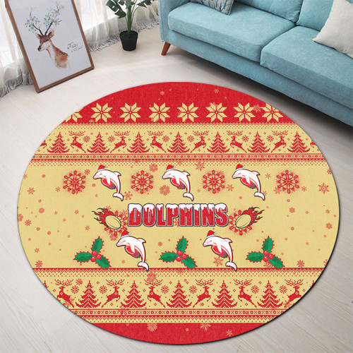 Redcliffe Dolphins Christmas Round Rug - Redcliffe Dolphins Dolphins Special Ugly Christmas Round Rug