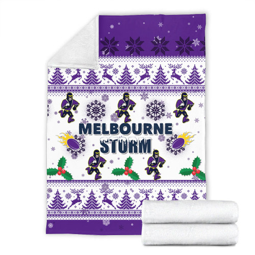 Melbourne Storm Christmas Blanket - Melbourne Storm Special Ugly Christmas Blanket