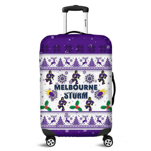 Melbourne Storm Christmas Luggage Cover - Melbourne Storm Special Ugly Christmas Luggage Cover Melbourne Storm Christmas Luggage Cover - Melbourne Storm Special Ugly Christmas Luggage Cover