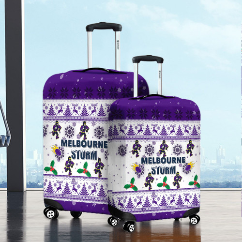 Melbourne Storm Christmas Luggage Cover - Melbourne Storm Special Ugly Christmas Luggage Cover