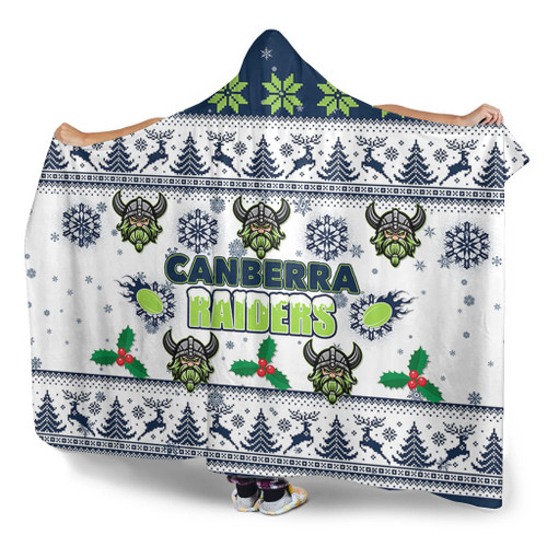 Canberra Raiders Christmas Hooded Blanket - Canberra Raiders Special Ugly Christmas Hooded Blanket