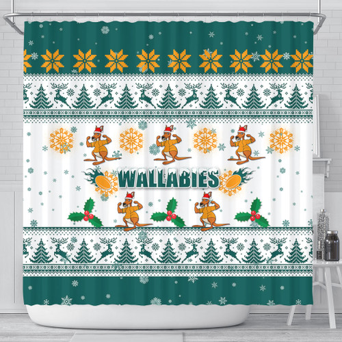 Australia Christmas Shower Curtain - Wallabies Special Ugly Christmas Shower Curtain