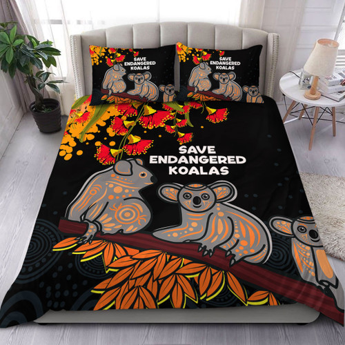 Australia Koala Bedding Set - Aboriginal Save Endangered Koalas Red Bottle Brush Flower Bedding Set