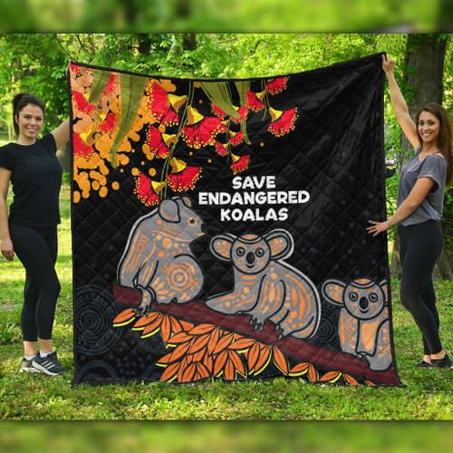 Australia Koala Quilt - Aboriginal Save Endangered Koalas Red Bottle Brush Flower Quilt Australia Koala Quilt - Aboriginal Save Endangered Koalas Red Bottle Brush Flower Quilt