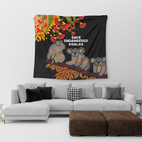 Australia Koala Tapestry - Aboriginal Save Endangered Koalas Red Bottle Brush Flower Tapestry Australia Koala Tapestry - Aboriginal Save Endangered Koalas Red Bottle Brush Flower Tapestry