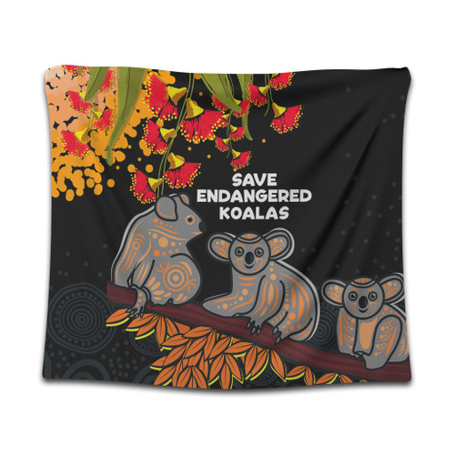 Australia Koala Tapestry - Aboriginal Save Endangered Koalas Red Bottle Brush Flower Tapestry Australia Koala Tapestry - Aboriginal Save Endangered Koalas Red Bottle Brush Flower Tapestry