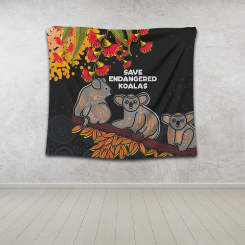 Australia Koala Tapestry - Aboriginal Save Endangered Koalas Red Bottle Brush Flower Tapestry