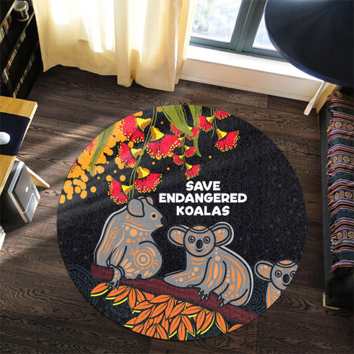 Australia Koala Round Rug - Aboriginal Save Endangered Koalas Red Bottle Brush Flower Round Rug Australia Koala Round Rug - Aboriginal Save Endangered Koalas Red Bottle Brush Flower Round Rug