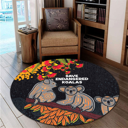 Australia Koala Round Rug - Aboriginal Save Endangered Koalas Red Bottle Brush Flower Round Rug Australia Koala Round Rug - Aboriginal Save Endangered Koalas Red Bottle Brush Flower Round Rug