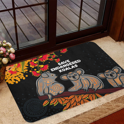 Australia Koala Door Mat - Aboriginal Save Endangered Koalas Red Bottle Brush Flower Door Mat