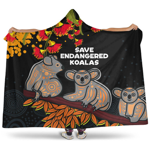 Australia Koala Hooded Blanket - Aboriginal Save Endangered Koalas Red Bottle Brush Flower Hooded Blanket Australia Koala Hooded Blanket - Aboriginal Save Endangered Koalas Red Bottle Brush Flower Hooded Blanket