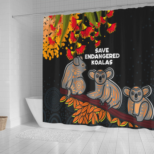 Australia Koala Shower Curtain - Aboriginal Save Endangered Koalas Red Bottle Brush Flower Shower Curtain Australia Koala Shower Curtain - Aboriginal Save Endangered Koalas Red Bottle Brush Flower Shower Curtain