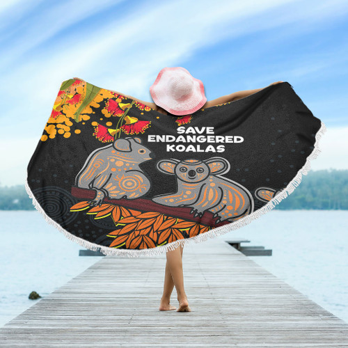 Australia Koala Beach Blanket - Aboriginal Save Endangered Koalas Red Bottle Brush Flower Beach Blanket Australia Koala Beach Blanket - Aboriginal Save Endangered Koalas Red Bottle Brush Flower Beach Blanket