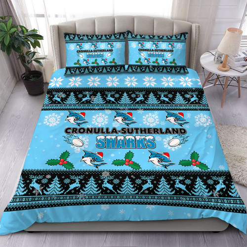 Cronulla-Sutherland Sharks Christmas Bedding Set - Cronulla-Sutherland Sharks Special Ugly Christmas Bedding Set