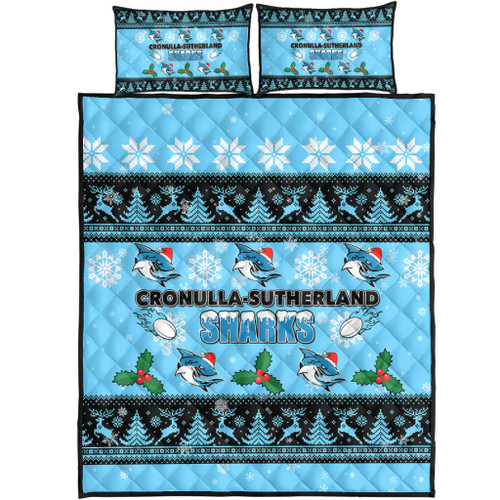 Cronulla-Sutherland Sharks Christmas Quilt Bed Set - Cronulla-Sutherland Sharks Special Ugly Christmas Quilt Bed Set