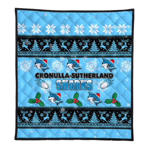 Cronulla-Sutherland Sharks Christmas Quilt - Cronulla-Sutherland Sharks Special Ugly Christmas Quilt